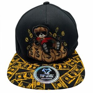 Top Level Hustle Money Bear SnapBack Hat Black Gold